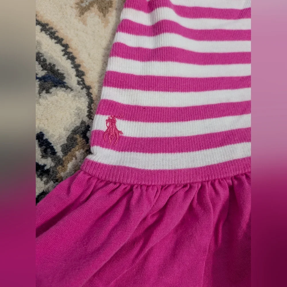 Ralph Lauren Fuchsia & White Striped Ruffle Tank